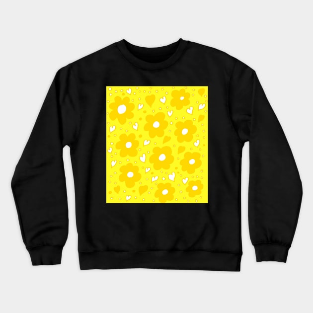 Daisies and Hearts Yellow Crewneck Sweatshirt by Michelle Le Grand